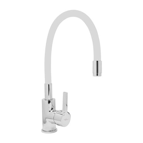 Hindware F920001CP Single Lever Hot and Cold Sink Mixer with Flexible Spout (White), Kitchen Mixer Tap - Image 1