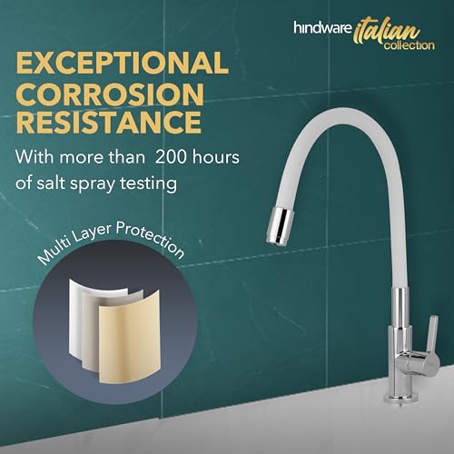 Hindware F920001CP Single Lever Hot and Cold Sink Mixer with Flexible Spout (White), Kitchen Mixer Tap - Image 5