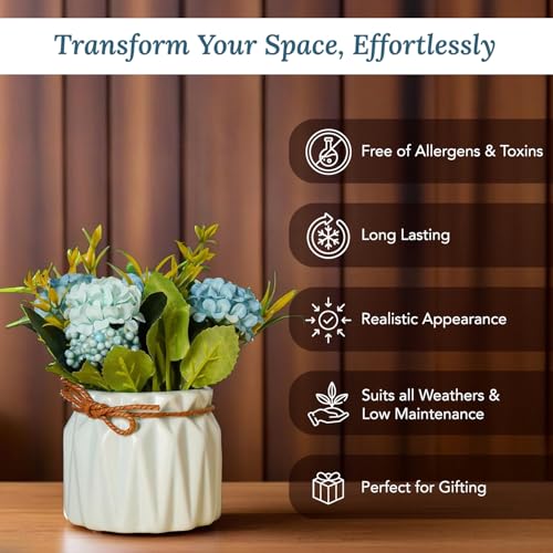 Ekhasa Nostrae by Ekhasa Chrysanthemum Flower Ceramic Vase with Artificial Flowers Plant | Small Rose Flower Pots with Artificial Flowers for Home Decor Centre Table Pots Living Room Office Wedding & Gift - Image 4