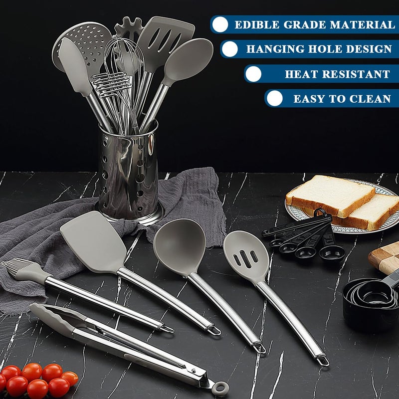 Kyraton Kitchen Utensils Set, Kyraton 38 Pieces Non-Stick Silicone Cooking Utensils Set, Spoon Spatula Set with Sturdy Stainless Steel Utensil Holder, Dishwasher Safe - Image 4
