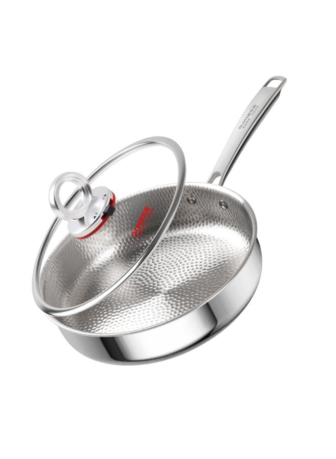 Olofe Old Guandong Generation Pure Titanium Non-coated Flat Bottom Frying Pan, Handmade Linen Pattern Titanium Uncoated Steak And Baby Food Pan, 28cm - Image 5