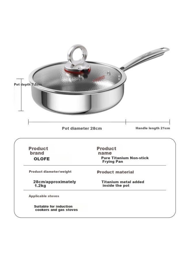 Olofe Old Guandong Generation Pure Titanium Non-coated Flat Bottom Frying Pan, Handmade Linen Pattern Titanium Uncoated Steak And Baby Food Pan, 28cm - Image 1