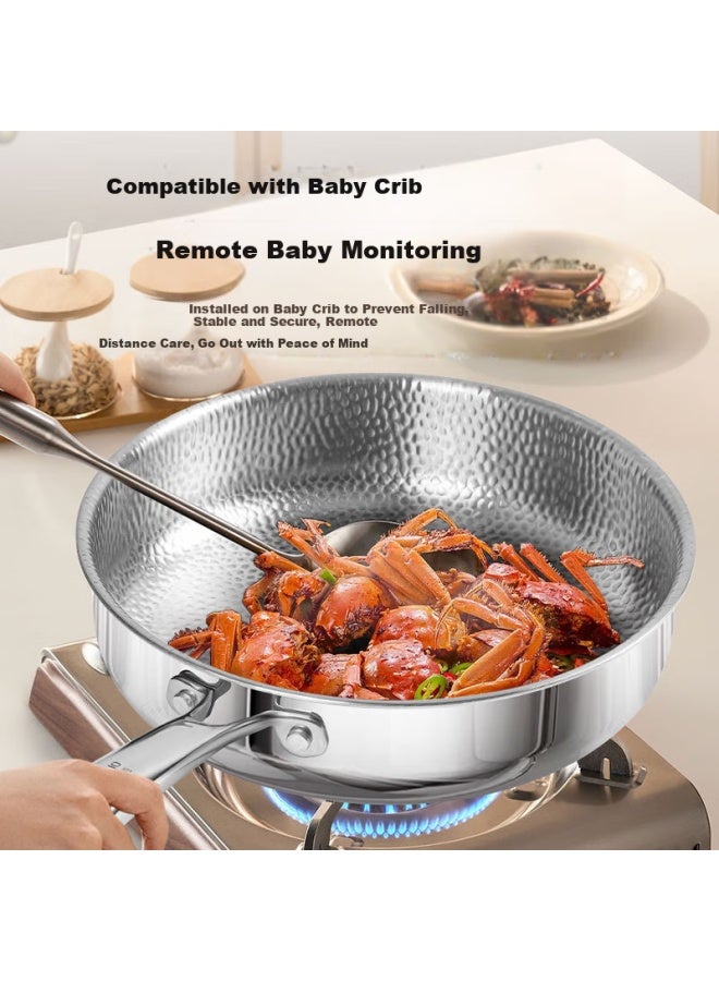 Olofe Old Guandong Generation Pure Titanium Non-coated Flat Bottom Frying Pan, Handmade Linen Pattern Titanium Uncoated Steak And Baby Food Pan, 28cm - Image 2