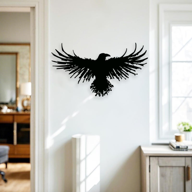 Yuzhuo Metal Viking Raven Wall Art Norse Mythology Crow Wall Decor with Gothic Metal Wall Sculpture Suitable for Living Room Bedroom Indoor Outdoor Garden Home (23.3L x 13W) - Image 4