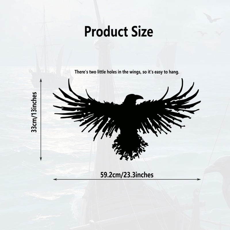 Yuzhuo Metal Viking Raven Wall Art Norse Mythology Crow Wall Decor with Gothic Metal Wall Sculpture Suitable for Living Room Bedroom Indoor Outdoor Garden Home (23.3L x 13W) - Image 3