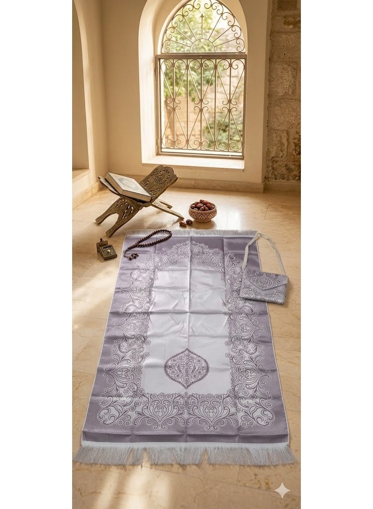 Premium Soft Velvet Prayer Mat Set with Matching Carrying Bag - Elegant Islamic Pattern - Portable & Comfortable Design. - Image 2