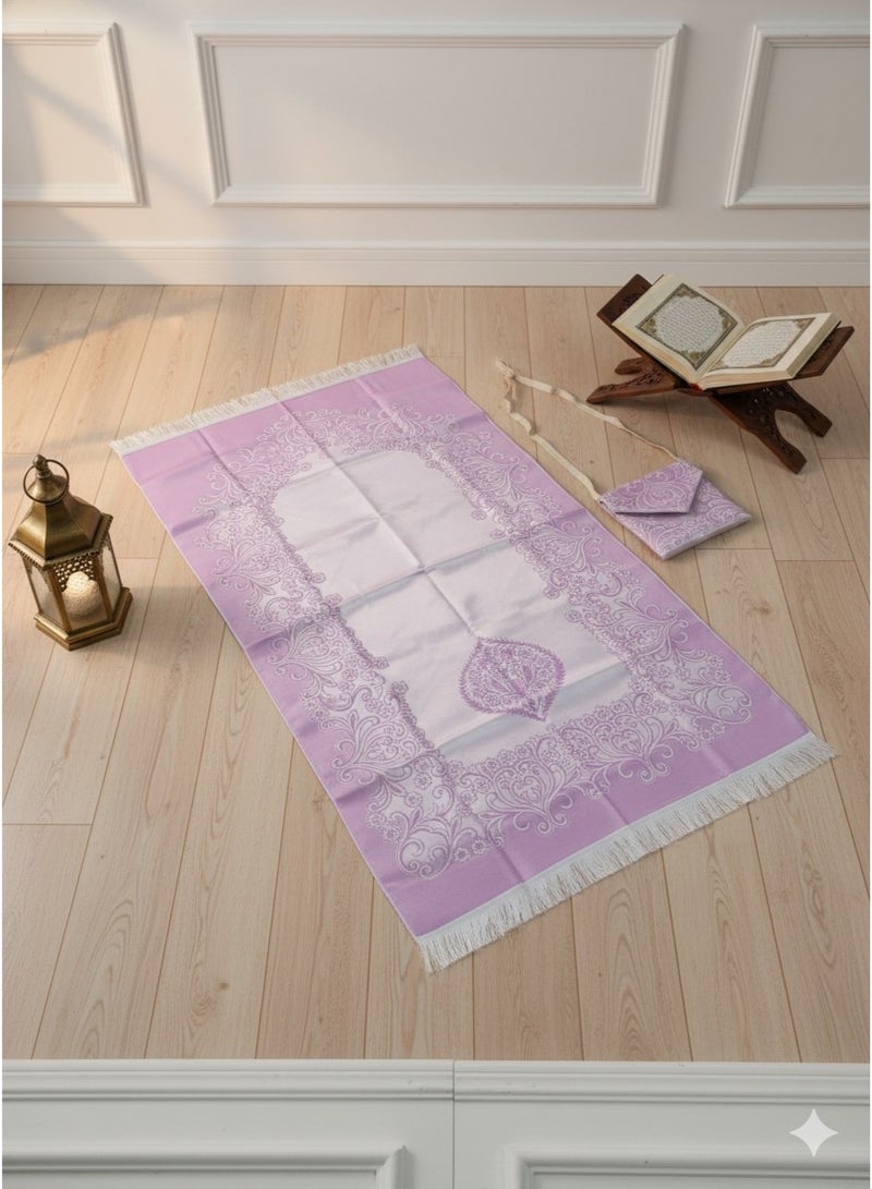 Premium Soft Velvet Prayer Mat Set with Matching Carrying Bag - Elegant Islamic Pattern - Portable & Comfortable Design. - Image 3