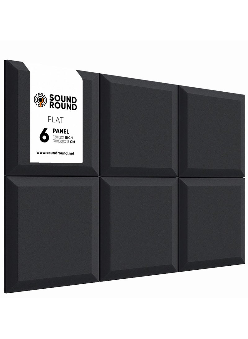 ساوند راوند ألواح الفوم الصوتي SoundRound مقاس 12×12×1 بوصة – عزل صوت احترافي بتصميم فلات – للتحكم في الصدى ومعالجة السينما المنزلية – ألواح عالية الكثافة – 6 قطعة - لون رمادي غامق - Image 1