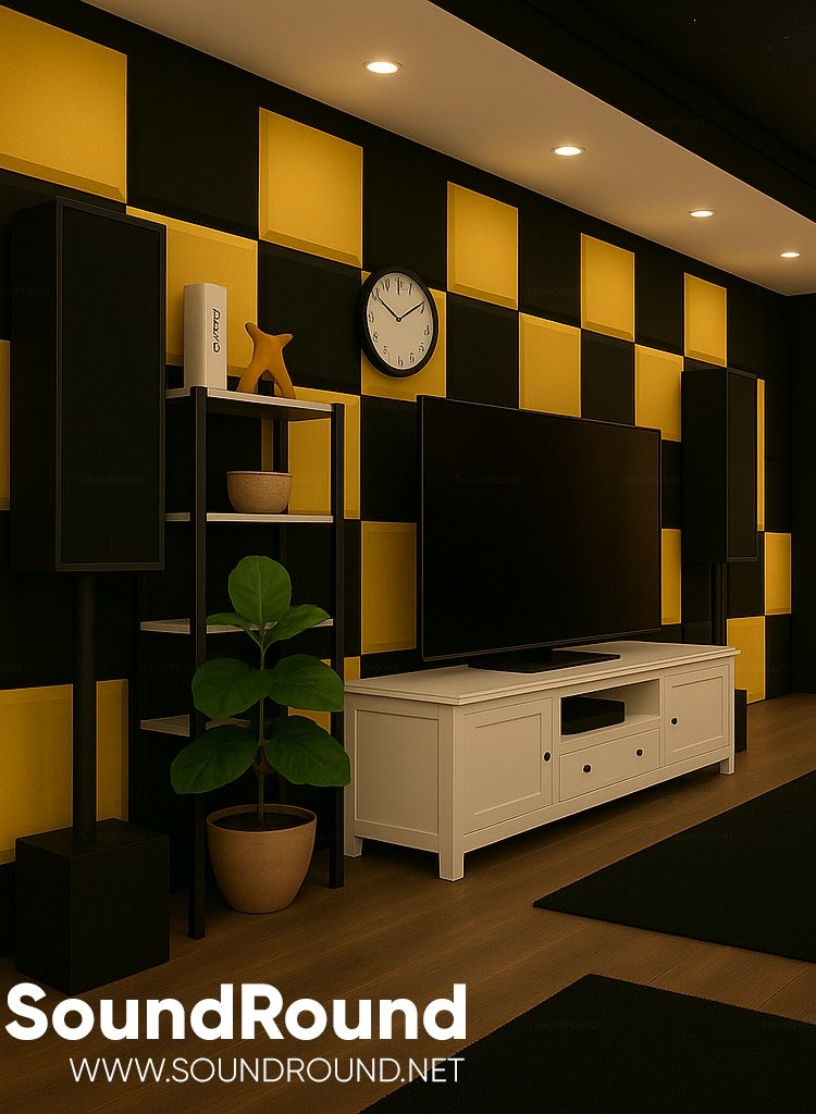 ساوند راوند ألواح الفوم الصوتي SoundRound مقاس 12×12×1 بوصة – عزل صوت احترافي بتصميم فلات – للتحكم في الصدى ومعالجة السينما المنزلية – ألواح عالية الكثافة – 6 قطعة - لون رمادي غامق - Image 3
