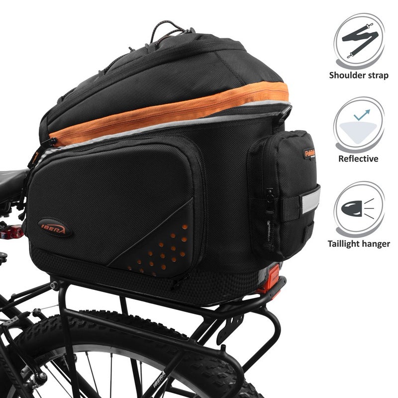Ibera Bike Bag Expandable Commuter 17-23L - Clip-On Bike Rack Bag with Panniers & Strap - Hard Base, Reflective Trim & Taillight Ready - Ideal for Commuting & Touring - PAKRAK ONLY FOR IBERA RACKS - Image 2