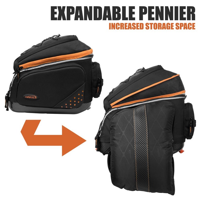 Ibera Bike Bag Expandable Commuter 17-23L - Clip-On Bike Rack Bag with Panniers & Strap - Hard Base, Reflective Trim & Taillight Ready - Ideal for Commuting & Touring - PAKRAK ONLY FOR IBERA RACKS - Image 3