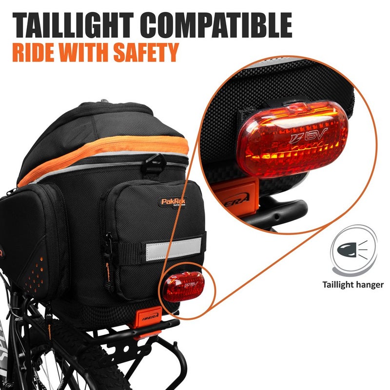 Ibera Bike Bag Expandable Commuter 17-23L - Clip-On Bike Rack Bag with Panniers & Strap - Hard Base, Reflective Trim & Taillight Ready - Ideal for Commuting & Touring - PAKRAK ONLY FOR IBERA RACKS - Image 5