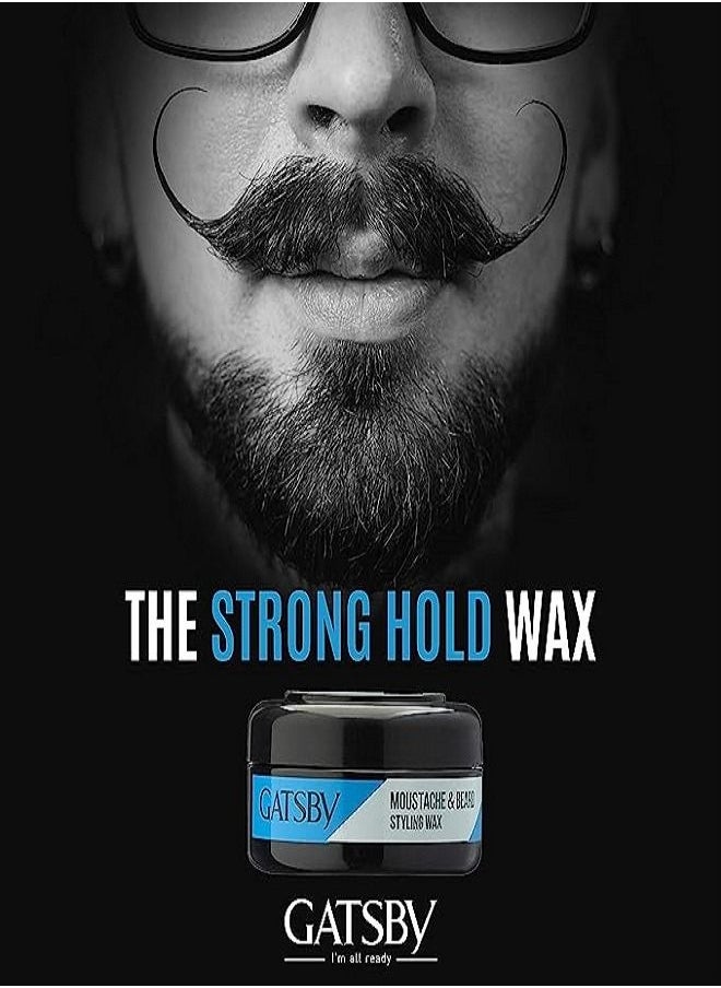 GATSBY - Gatsby Moustache & Beard Styling Wax - Strong Hold 25gm | Contains Natural Ingredients | Powered With Carnauba Wax For Day Long Hold | Non Sticky & Easy Wash Off | Strong Hold Beard Wax | Pack of 2 - Image 1