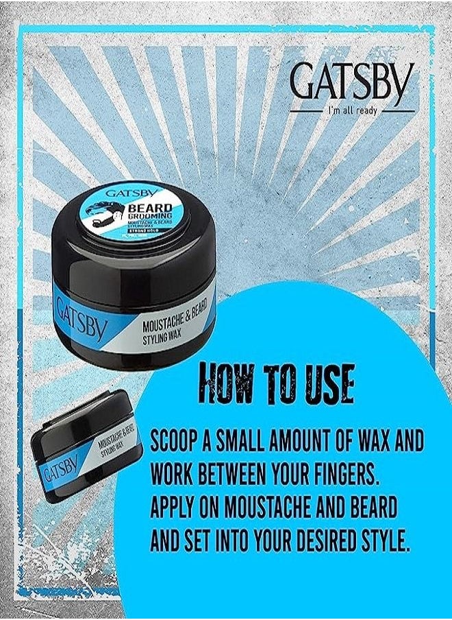 GATSBY - Gatsby Moustache & Beard Styling Wax - Strong Hold 25gm | Contains Natural Ingredients | Powered With Carnauba Wax For Day Long Hold | Non Sticky & Easy Wash Off | Strong Hold Beard Wax | Pack of 2 - Image 1