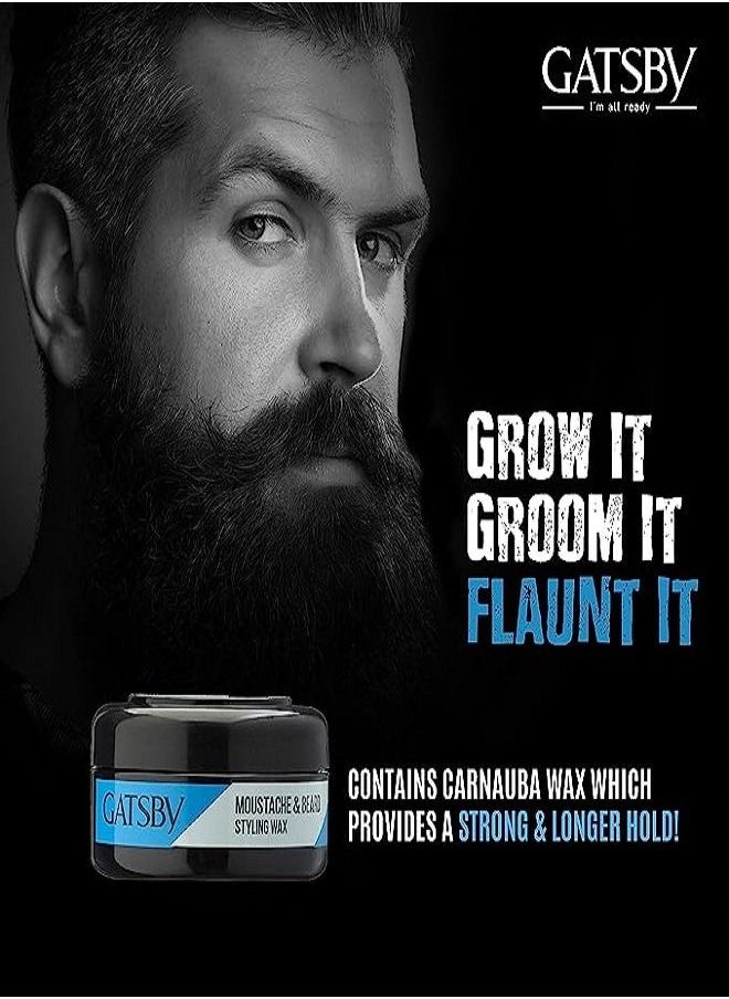 GATSBY - Gatsby Moustache & Beard Styling Wax - Strong Hold 25gm | Contains Natural Ingredients | Powered With Carnauba Wax For Day Long Hold | Non Sticky & Easy Wash Off | Strong Hold Beard Wax | Pack of 2 - Image 1