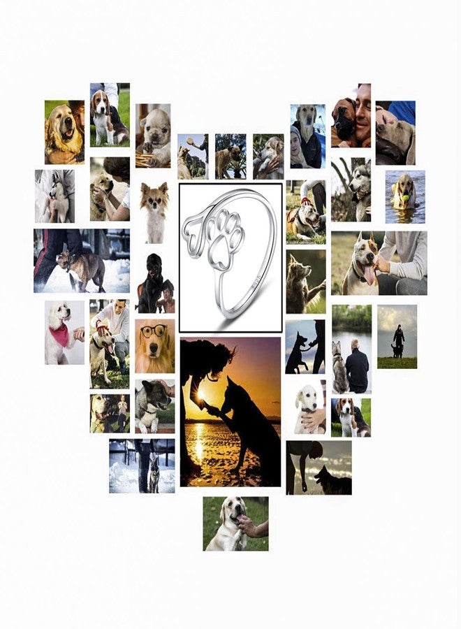 Sariel Puppy Pet Lovers Paw Print Ring Heart 925 Sterling Silver Adjustable Ring Pet Animal Jewelry Creative Pierced Love Dog Cat Claw Ring Pet Loving Friend Families Gifts (Silver heart paw ring) - Image 3