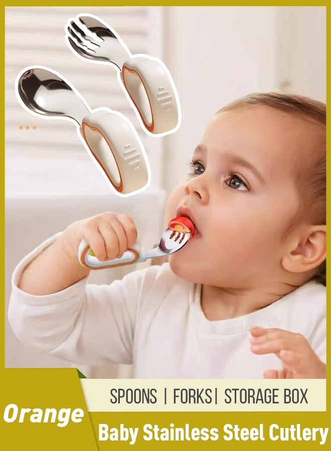 Vividorad Baby Stainless Steel Spoons Forks Set,Kids Silverware with Silicone Handle,  Baby Stainless Steel Cutlery Spoons + Forks,Baby Spoons Stainless Steel and Silicone Set, Self Feeding Food Utensils,Toddler Utensils, Includes Fork and Spoon, Stainless Steel,  Kids Safe Spoons and Forks, Children Silverware Set with Silicone Handle,Toddler Utensils Dishwasher Safe,Stainless Steel Toddler Utensils Set Forks and Spoons, Food-grade Silicone，BPA Free - Dishwasher Safe - Image 1