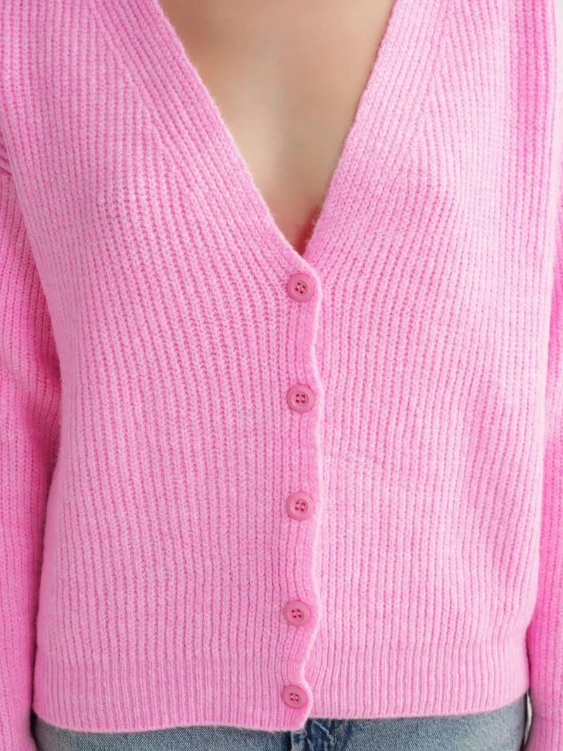 Mixray Powder Pink Mixray Textured V-Neck Button Cardigan for Women | Best Price UAE