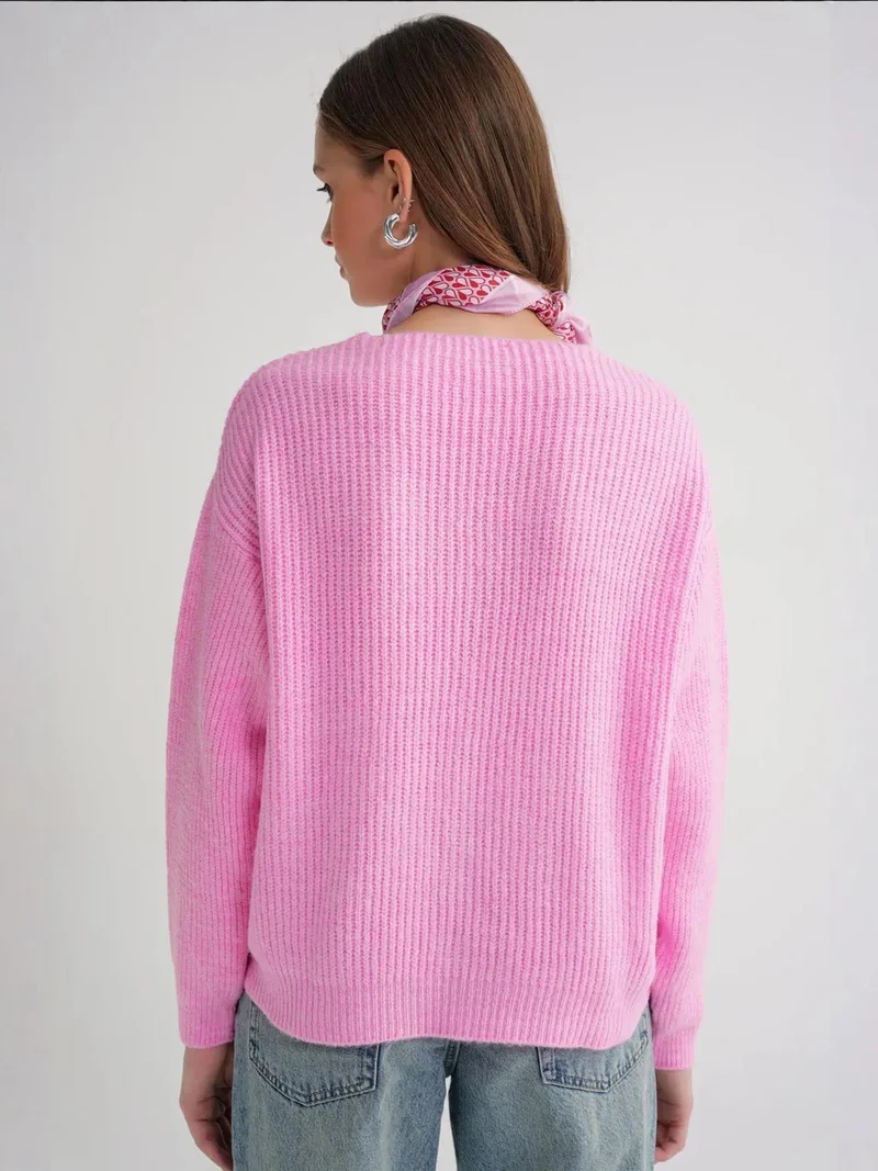 Mixray Powder Pink Mixray Textured V-Neck Button Cardigan for Women | Best Price UAE