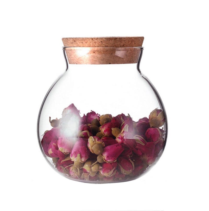 500ml17oz Round Clear Glass Jar Food Wood Storage Jar Containers With Wood Cork Stopper Kitchen Snack Sealed Can for Tea Coffee Beans Candy Nuts Dry Flower