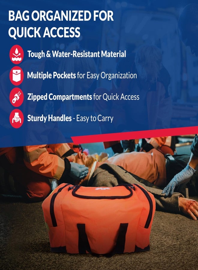 Dixie Ems Fully Stocked Trauma First Aid Kit - First Responder II Bag with Tools, Gauze, Bandages, Scissors & Gloves - Compact & Portable - OSHA and ANSI Compliant - Orange - Image 5