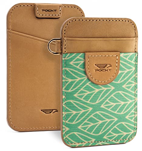 POCKT Slim Card Holder Wallet For Men and Women - Minimalist Front Pocket Wallet Elastic Credit Card Holder Genuine Leather RFID Blocking Card Case Wallets | Leaves - Image 4