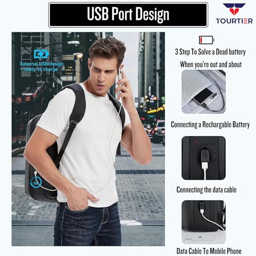 TOURTIER Hard shell Business Travel Laptop Backpack with USB Charging Port Daypack for Men Women (DESIGN-1, BLACK) - Image 5