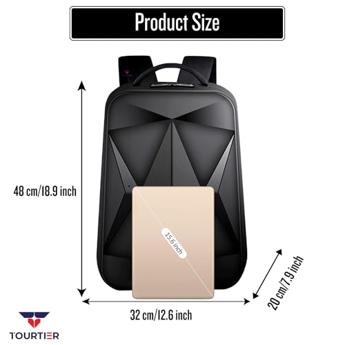 TOURTIER Hard shell Business Travel Laptop Backpack with USB Charging Port Daypack for Men Women (DESIGN-1, BLACK) - Image 2