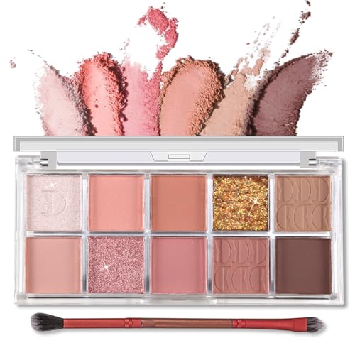 Erinde 10 Color Eyeshadow Palette Makeup Matte Shimmer Glitter Eye Shadow UltraBlendable High Pigmented NaturingLooking Neutral Nude Eyeshadow Palette with Professional Brush Warm Sunshine - Image 1