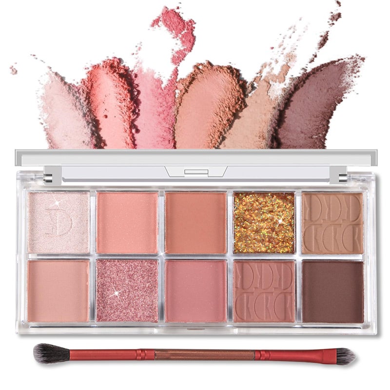 Erinde 10 Color Eyeshadow Palette Makeup Matte Shimmer Glitter Eye Shadow UltraBlendable High Pigmented NaturingLooking Neutral Nude Eyeshadow Palette with Professional Brush Warm Sunshine - Image 3