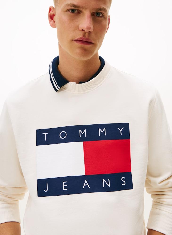 TOMMY JEANS Flag Badge Terry Crew Neck Jumper - Image 3