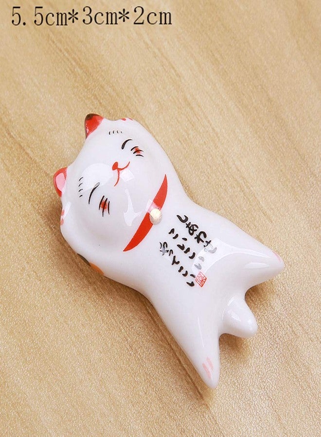 Ponerine Pack of 6 Lovely Pandas Ceramic Chopsticks Spoon Forks Knives Tableware Rest Set, Panda Stand Festive Dinner Table Ornament (Lucky Cat Set) - Image 4