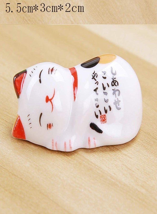 Ponerine Pack of 6 Lovely Pandas Ceramic Chopsticks Spoon Forks Knives Tableware Rest Set, Panda Stand Festive Dinner Table Ornament (Lucky Cat Set) - Image 3