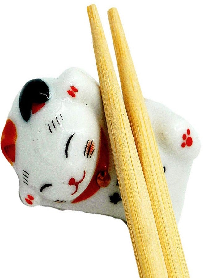 Ponerine Pack of 6 Lovely Pandas Ceramic Chopsticks Spoon Forks Knives Tableware Rest Set, Panda Stand Festive Dinner Table Ornament (Lucky Cat Set) - Image 2