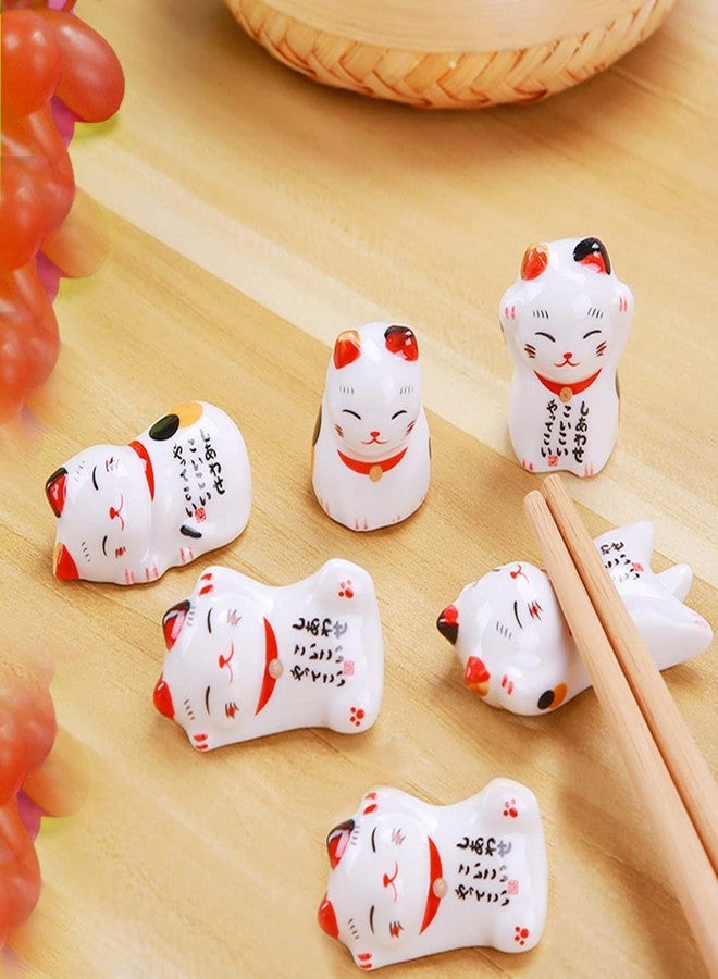 Ponerine Pack of 6 Lovely Pandas Ceramic Chopsticks Spoon Forks Knives Tableware Rest Set, Panda Stand Festive Dinner Table Ornament (Lucky Cat Set) - Image 5