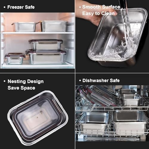 Celltone Fridge to Oven Microwave Safe Stainless Steel Reusable Food Storage Containers with Leak-Proof and Airtight Lids (Square 450ml) - Image 4