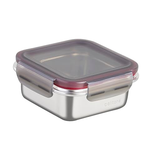 Celltone Fridge to Oven Microwave Safe Stainless Steel Reusable Food Storage Containers with Leak-Proof and Airtight Lids (Square 450ml) - Image 1
