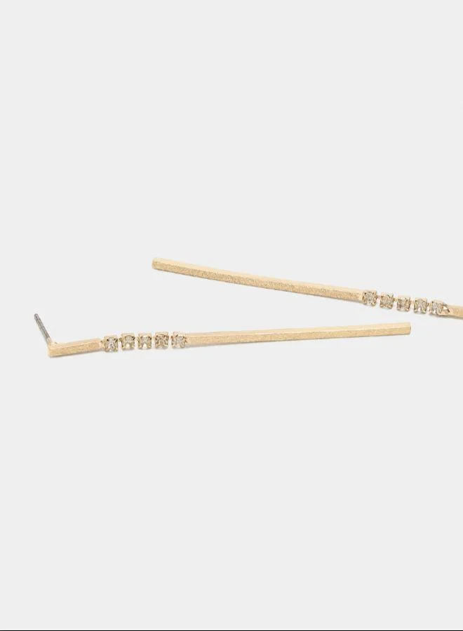 بارفوا أقراط طويلة ذات شريط بلورات ذهبية