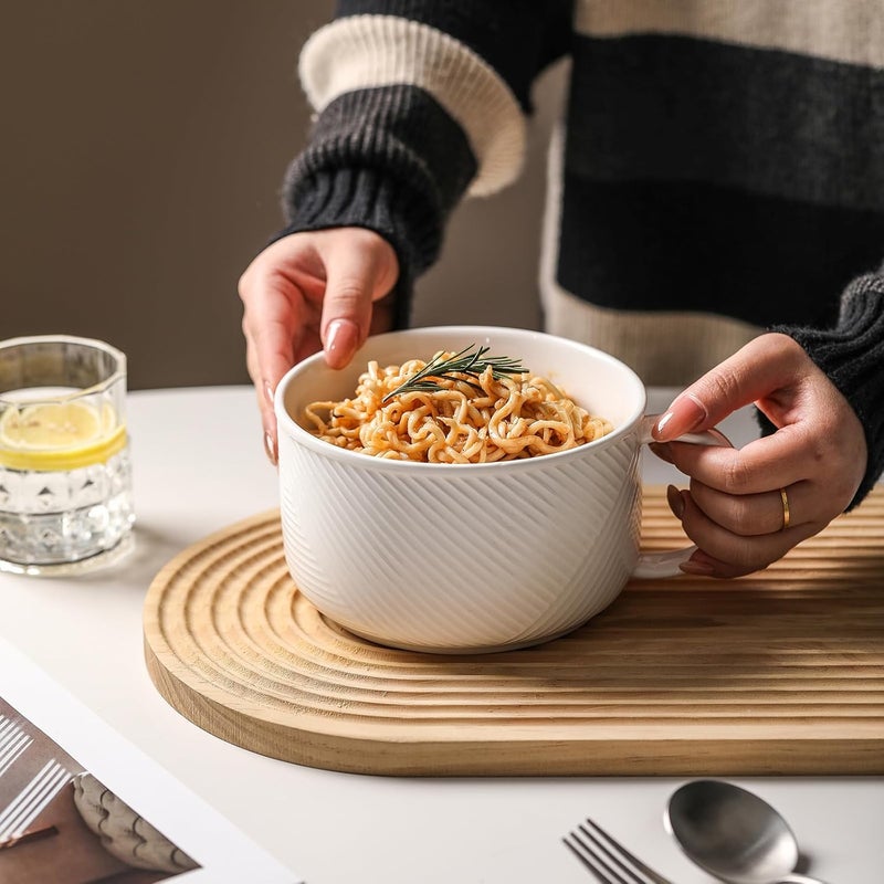Adewnest Ceramic Soup Bowl with Handle: 38 oz Microwave Safe Extra Large Mug for Oatmeal, Cereal, Breakfast, Meal Prep, Work Lunch, Dorm Living, Single Serve Dinner - 6 Inch, White - Image 5