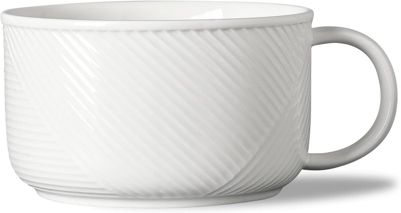 Adewnest Ceramic Soup Bowl with Handle: 38 oz Microwave Safe Extra Large Mug for Oatmeal, Cereal, Breakfast, Meal Prep, Work Lunch, Dorm Living, Single Serve Dinner - 6 Inch, White - Image 1