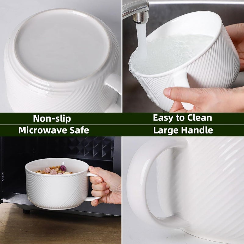 Adewnest Ceramic Soup Bowl with Handle: 38 oz Microwave Safe Extra Large Mug for Oatmeal, Cereal, Breakfast, Meal Prep, Work Lunch, Dorm Living, Single Serve Dinner - 6 Inch, White - Image 3