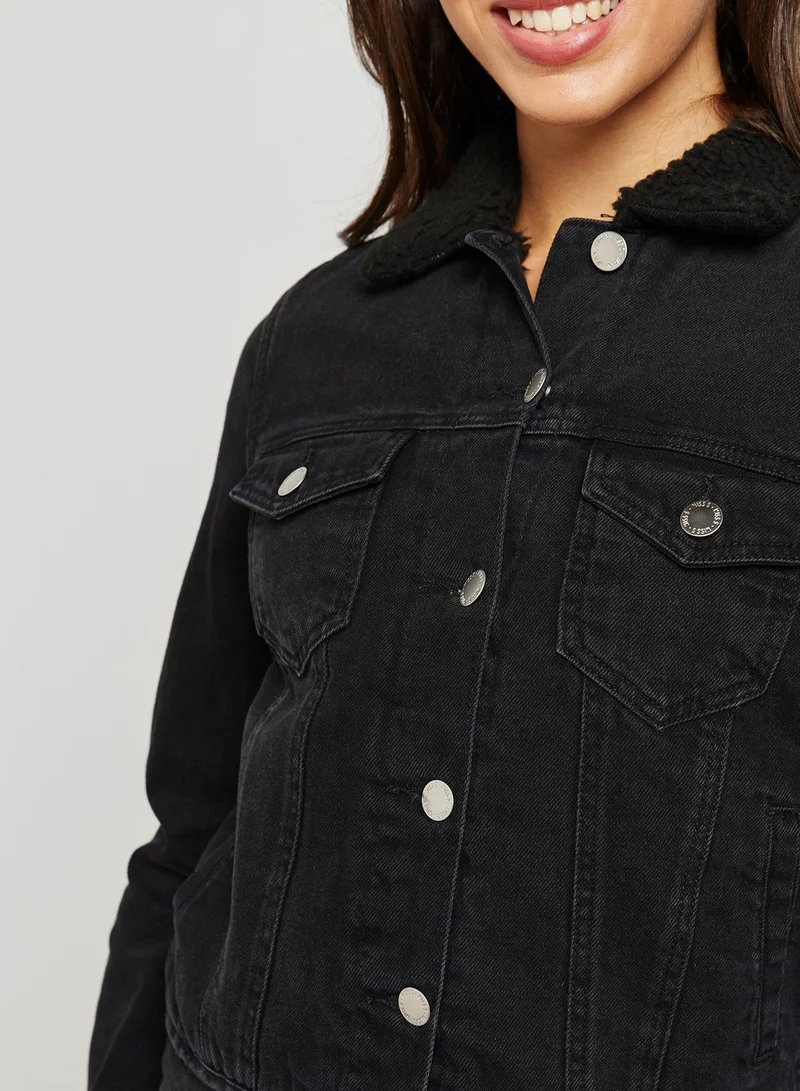 Miss Selfridge Borg Collar Denim Jacket