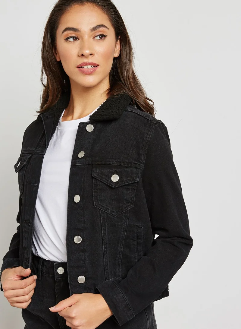 Miss Selfridge Borg Collar Denim Jacket