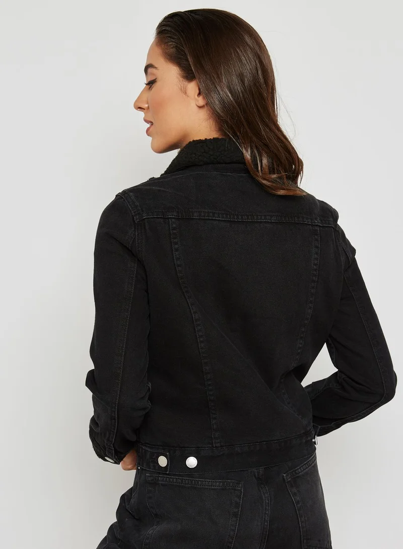 Miss Selfridge Borg Collar Denim Jacket
