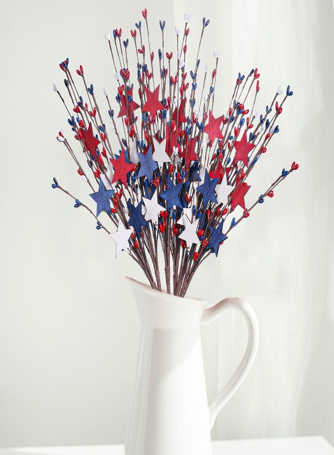 Yawwind 6 PCs 17 inch 4th of July Flowers Vintage Patriotic Picks Patriotic Floral Picks with Red White and Blue Star Stems for Independence Day Memorial Day Flag Day Table Centerpieces - Image 2
