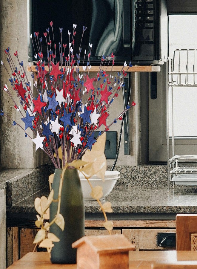 Yawwind 6 PCs 17 inch 4th of July Flowers Vintage Patriotic Picks Patriotic Floral Picks with Red White and Blue Star Stems for Independence Day Memorial Day Flag Day Table Centerpieces - Image 5