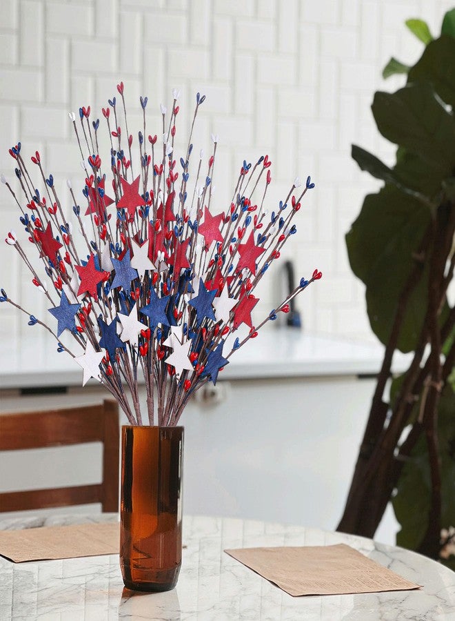 Yawwind 6 PCs 17 inch 4th of July Flowers Vintage Patriotic Picks Patriotic Floral Picks with Red White and Blue Star Stems for Independence Day Memorial Day Flag Day Table Centerpieces - Image 4