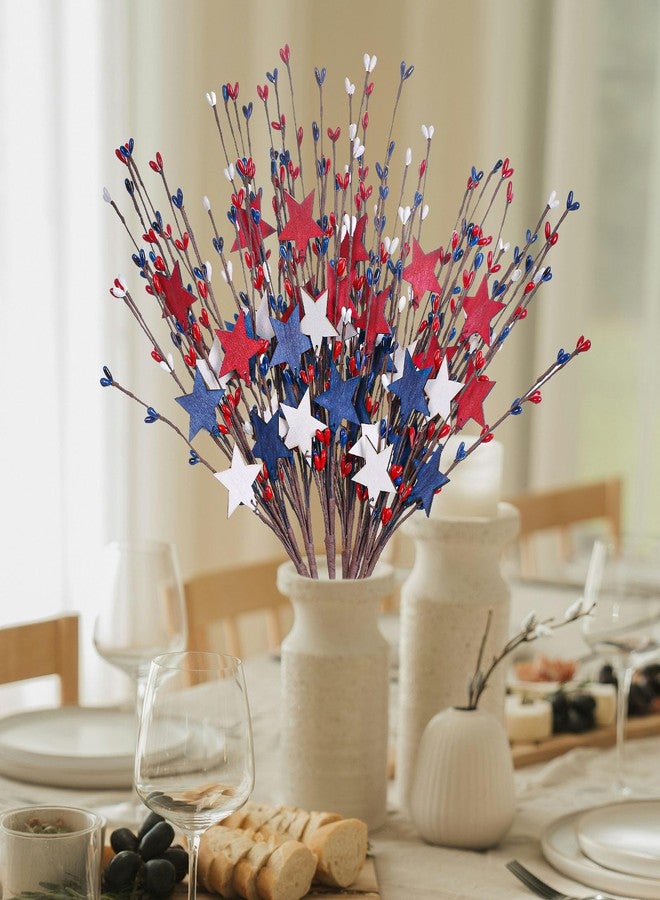 Yawwind 6 PCs 17 inch 4th of July Flowers Vintage Patriotic Picks Patriotic Floral Picks with Red White and Blue Star Stems for Independence Day Memorial Day Flag Day Table Centerpieces - Image 3