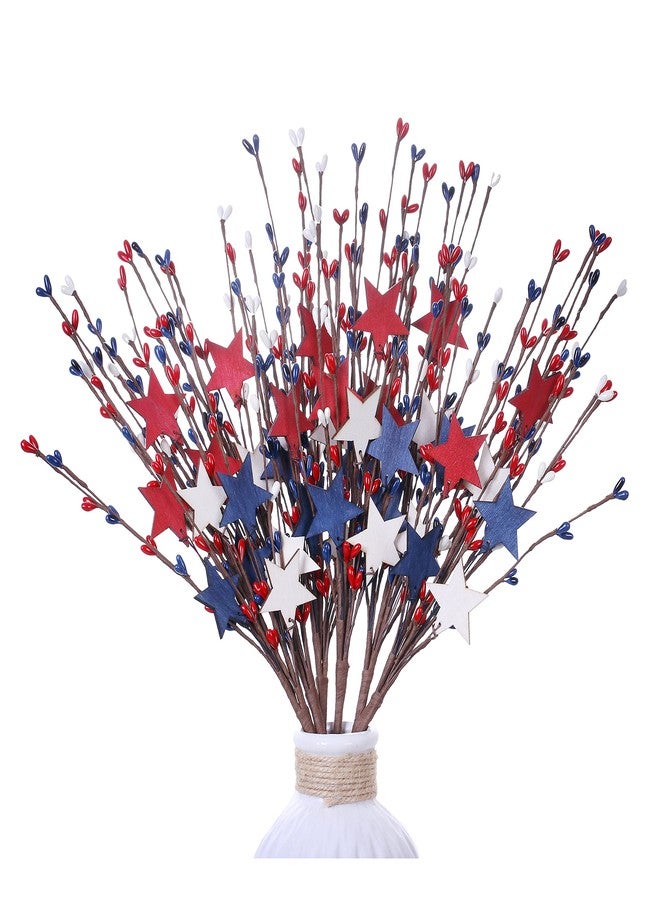 Yawwind 6 PCs 17 inch 4th of July Flowers Vintage Patriotic Picks Patriotic Floral Picks with Red White and Blue Star Stems for Independence Day Memorial Day Flag Day Table Centerpieces - Image 1