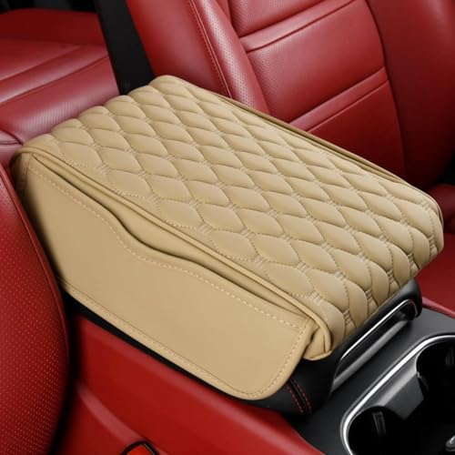 Eliane RT6 Universal Car Center Console Cover Armrest Cushion Pad Pillow with 2 Storage Side Pockets, Memory Foam, Leatherite, Interior Accessories Fit for All SUV's (1 Pcs-Beige) - Image 1